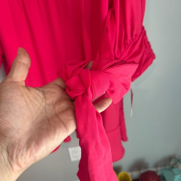 Nanette Lepore Long Sleeve Ruffle Faux Wrap Dress Sz 14 in Monticello Rose Pink - Picture 5 of 11